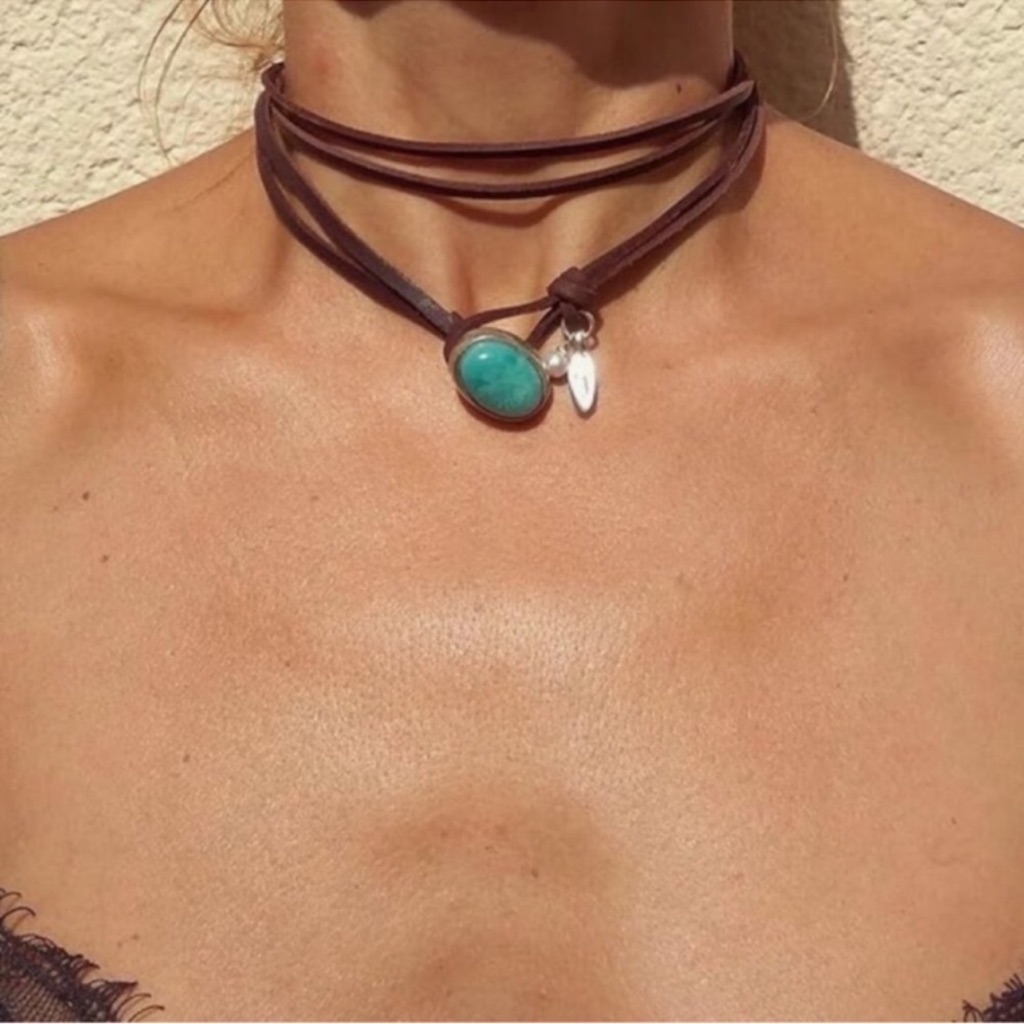 Leather Necklace With Turquoise Pendant